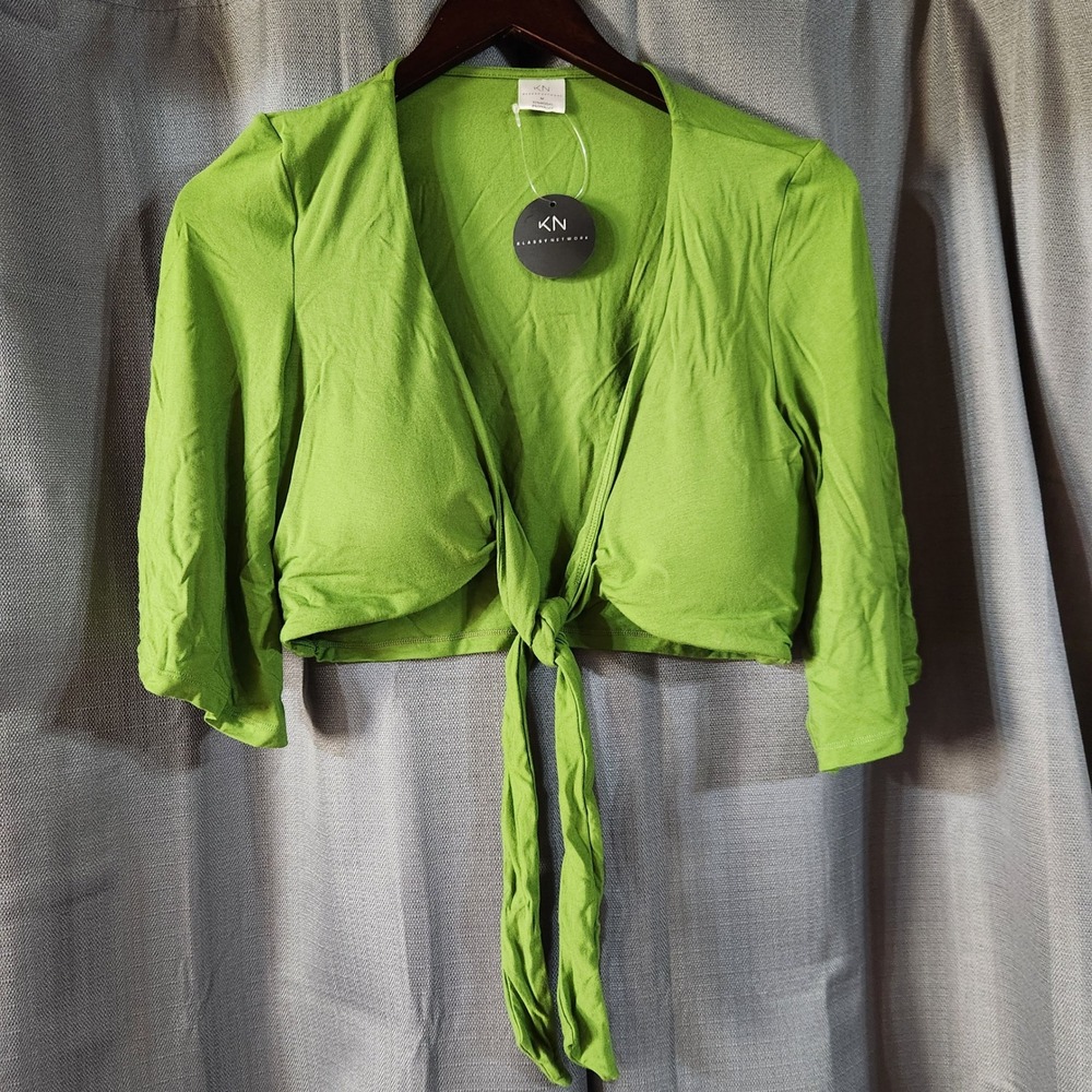 Klassy Network Moss Green Tie Front Padded Crop Top 3/4 Sleeve Modal Size M NEW